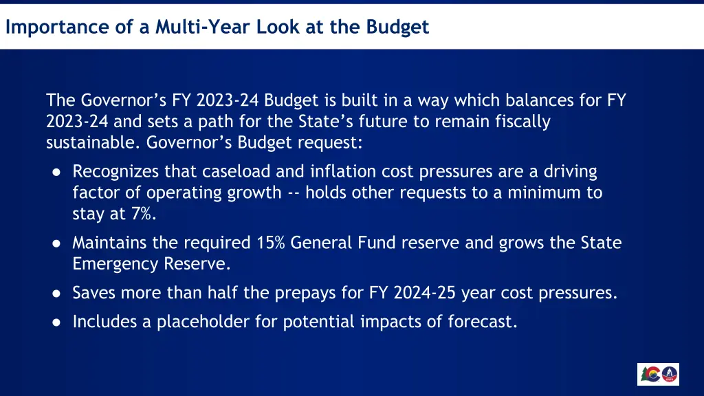 importance of a multi year look at the budget