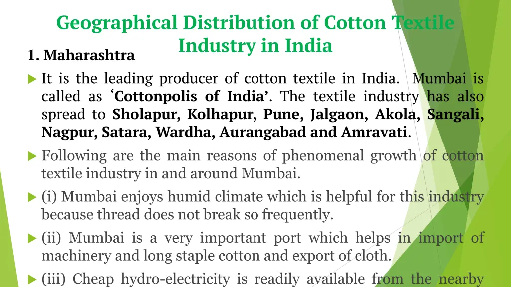 geographical distribution of cotton textile