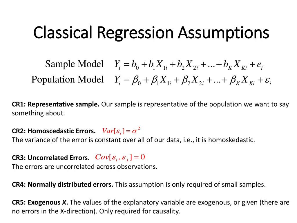 classical regression assumptions classical