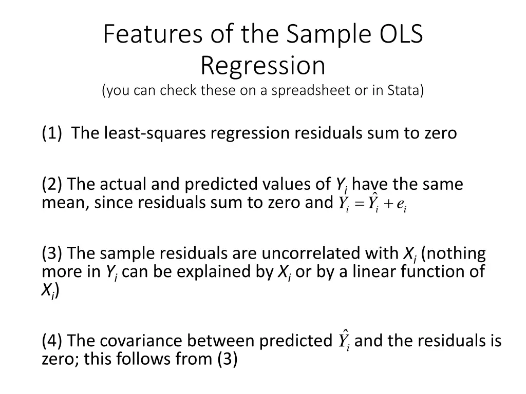 features of the sample ols regression