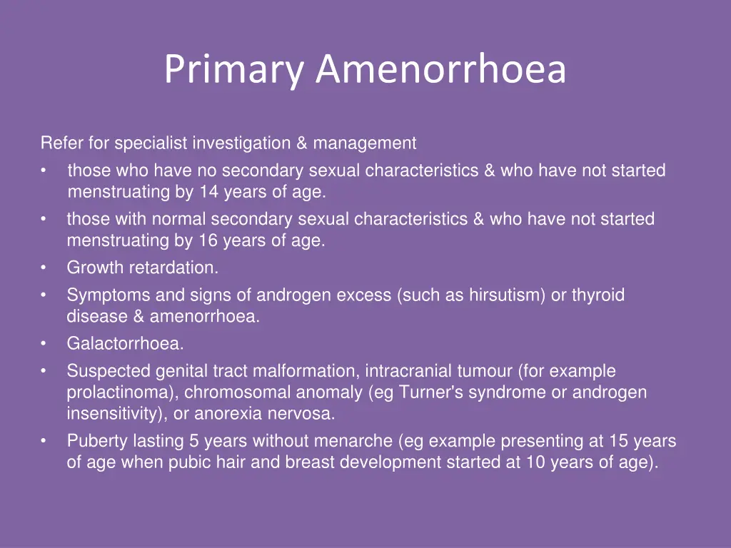 primary amenorrhoea