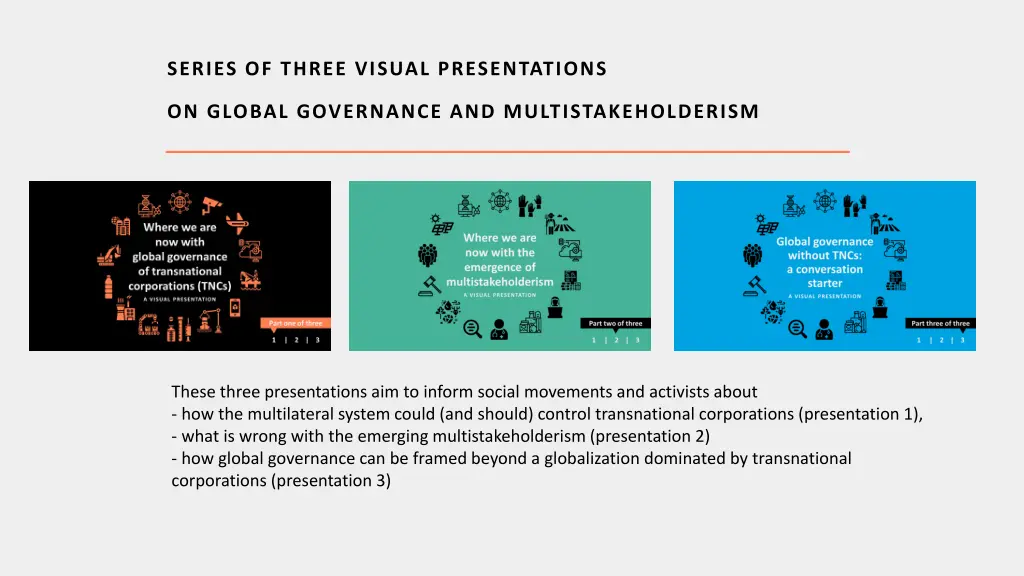 series of three visual presentations