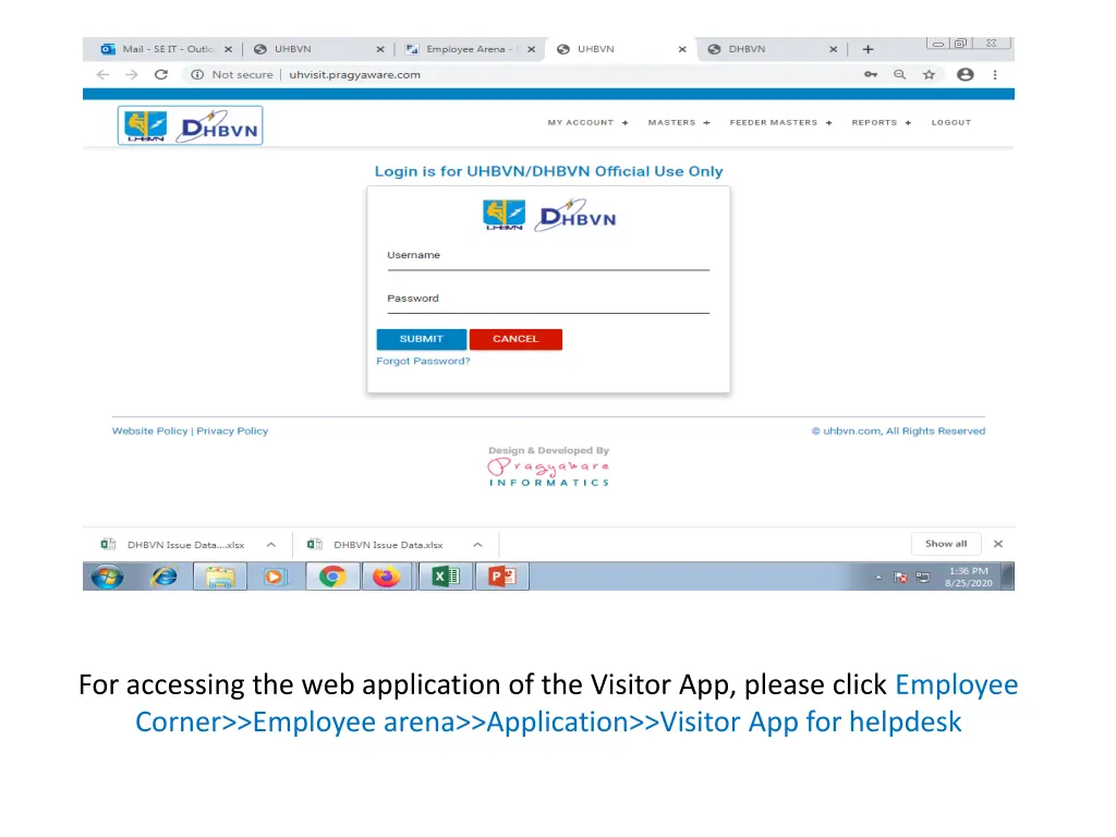 for accessing the web application of the visitor