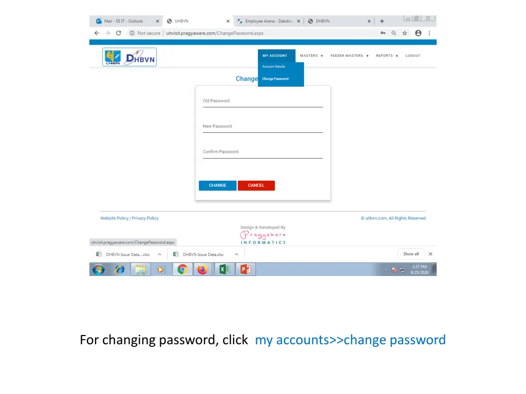 for changing password click my accounts change