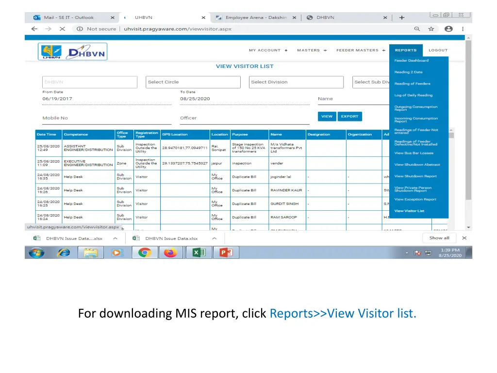 for downloading mis report click reports view