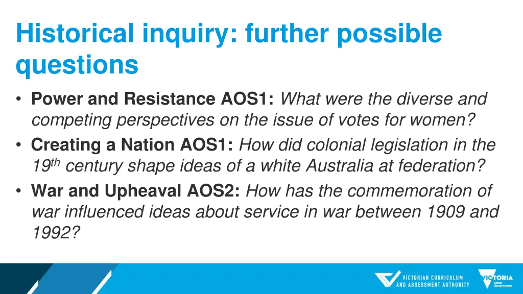 historical inquiry further possible questions