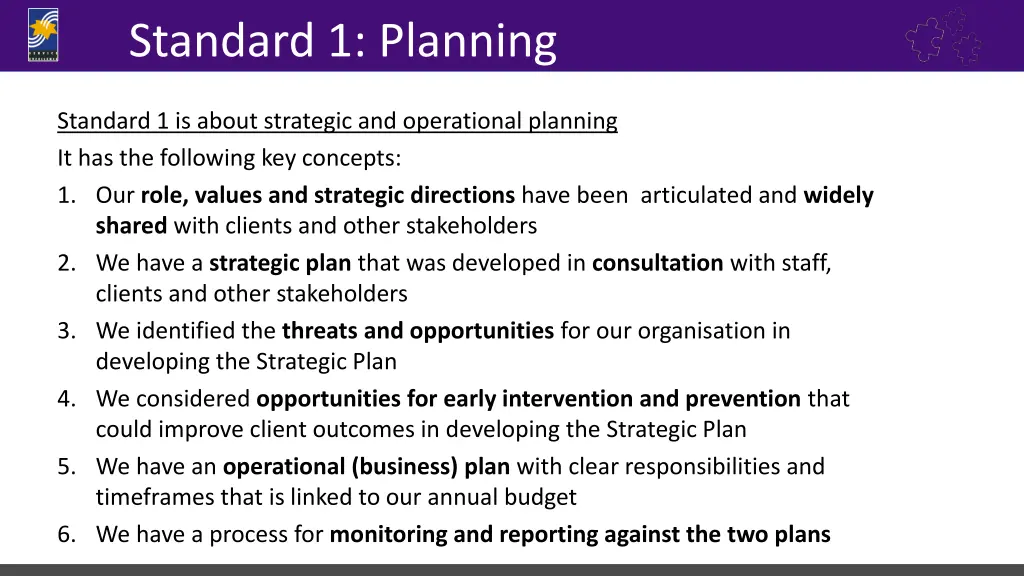 standard 1 planning