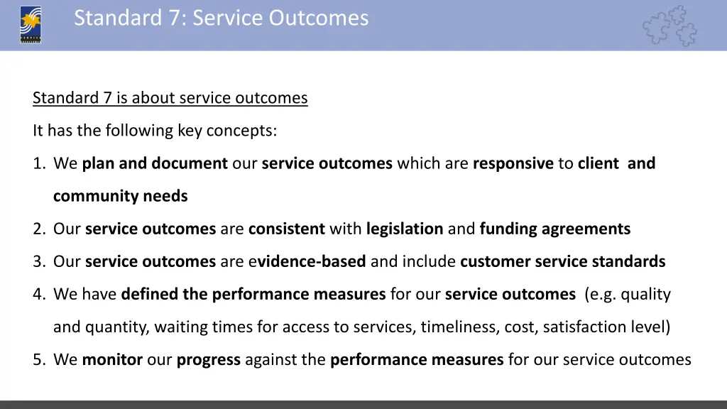 standard 7 service outcomes