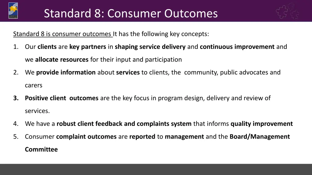 standard 8 consumer outcomes