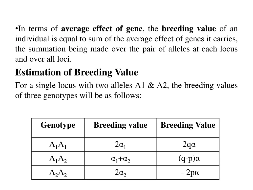 in terms of average effect of gene the breeding