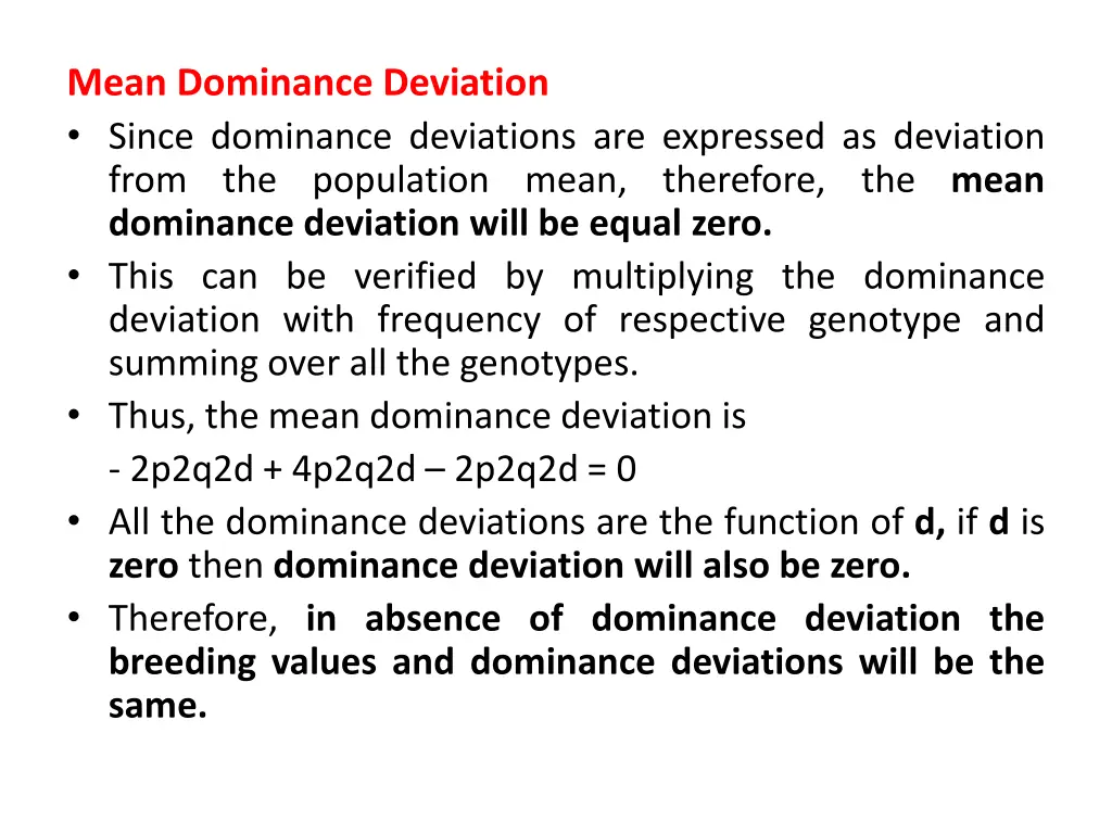 mean dominance deviation since dominance