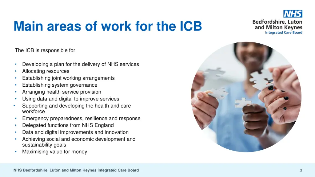 main areas of work for the icb