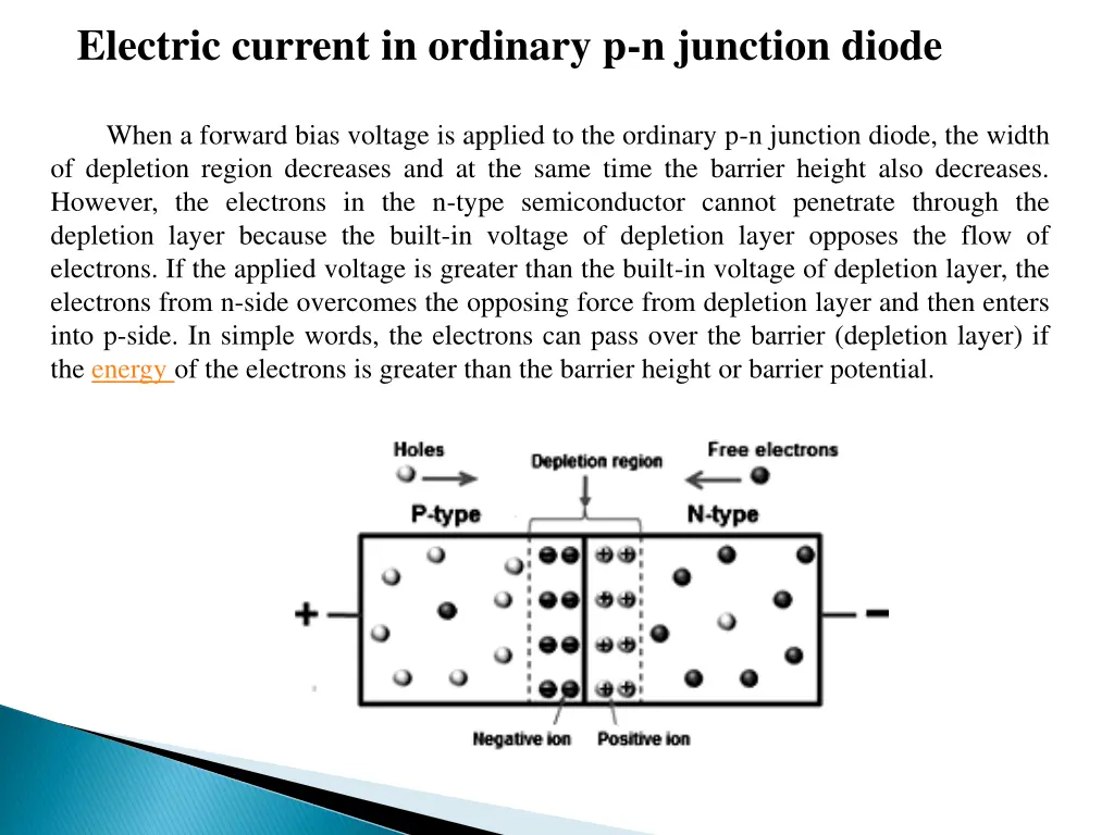 electric current in ordinary p n junction diode