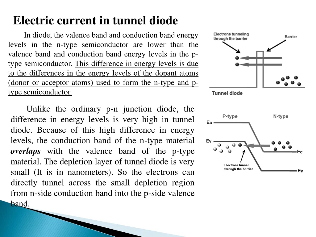 electric current in tunnel diode in diode