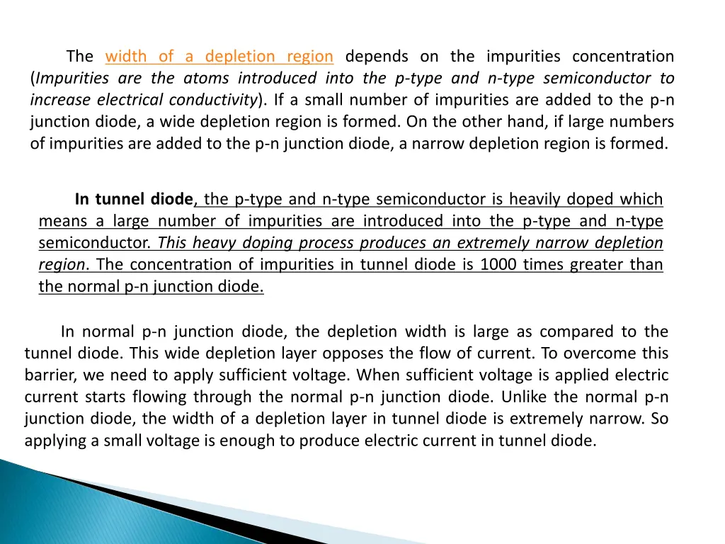 the width of a depletion region depends