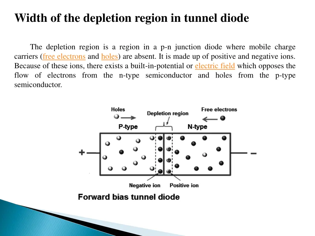 width of the depletion region in tunnel diode