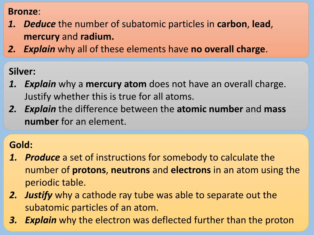 bronze 1 deduce the number of subatomic particles