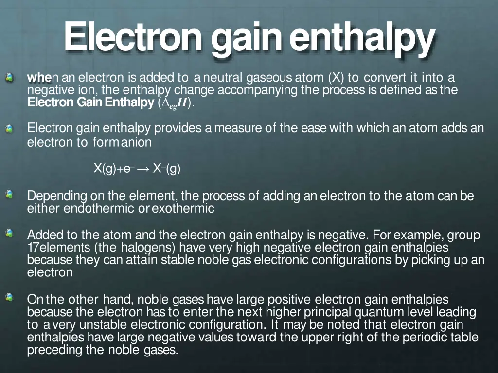 electron gainenthalpy