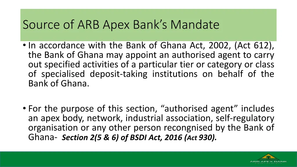 source of arb apex bank s mandate