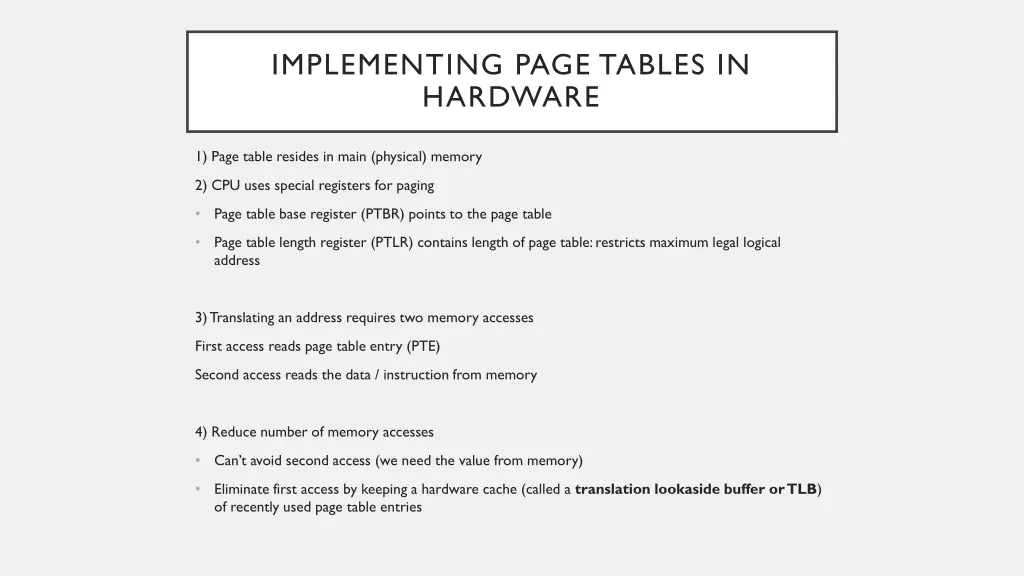 implementing page tables in hardware