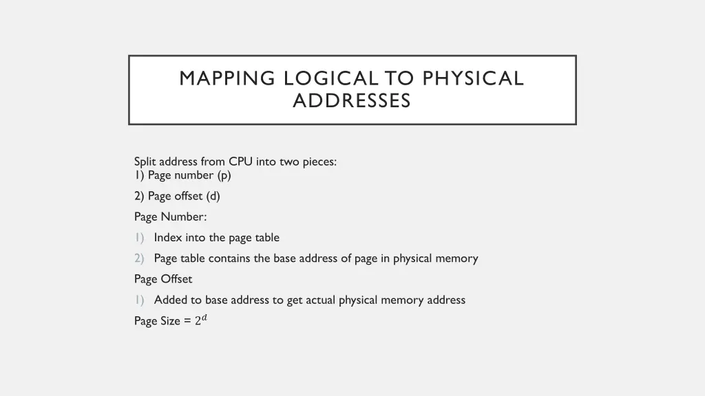 mapping logical to physical addresses