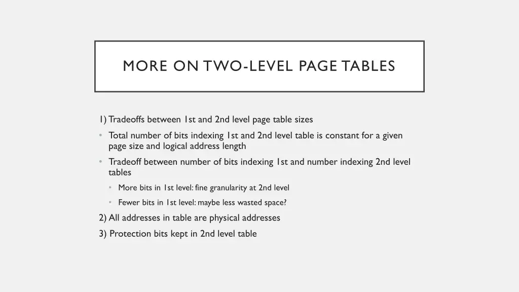 more on two level page tables