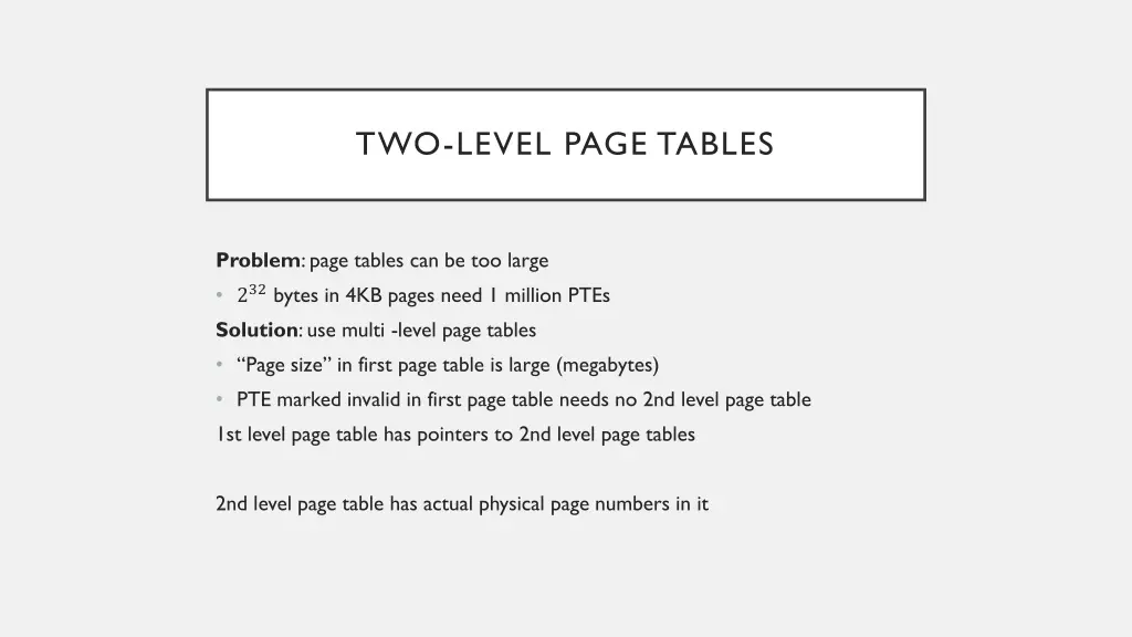 two level page tables