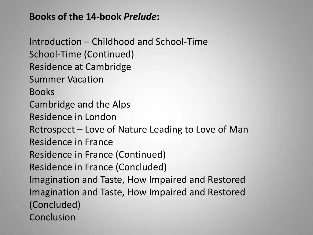 books of the 14 book prelude