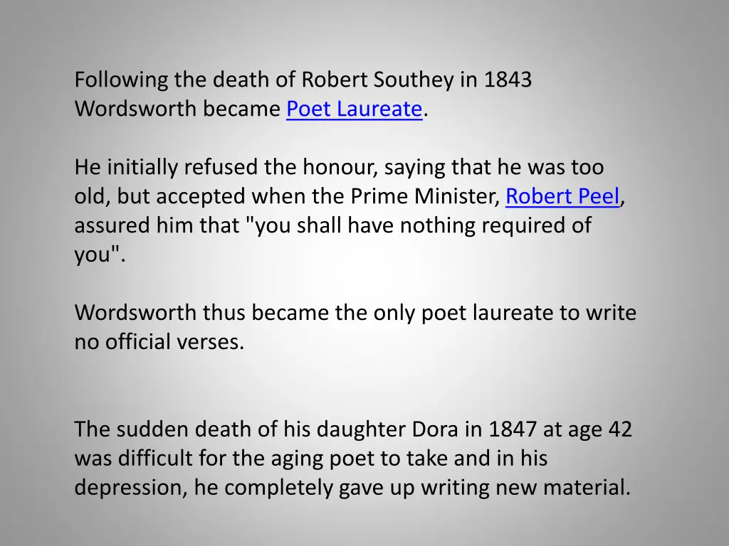 following the death of robert southey in 1843