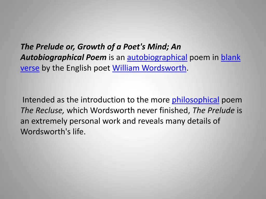 the prelude or growth of a poet s mind