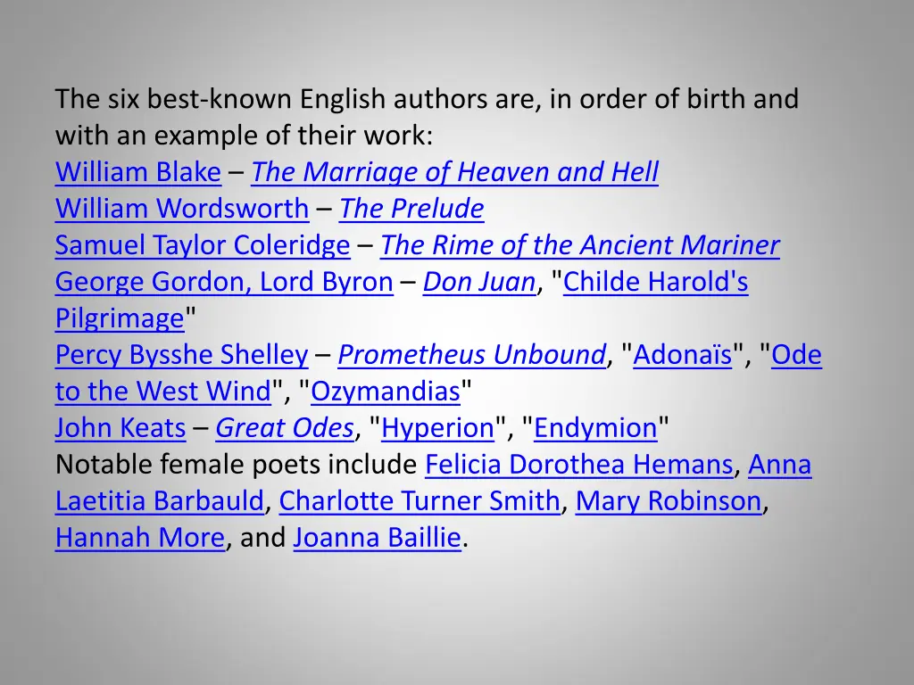 the six best known english authors are in order