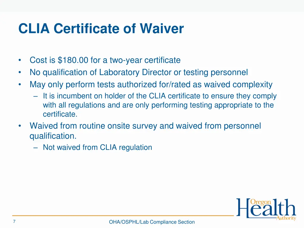 clia certificate of waiver