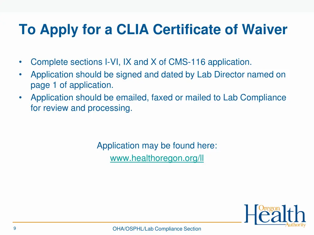 to apply for a clia certificate of waiver