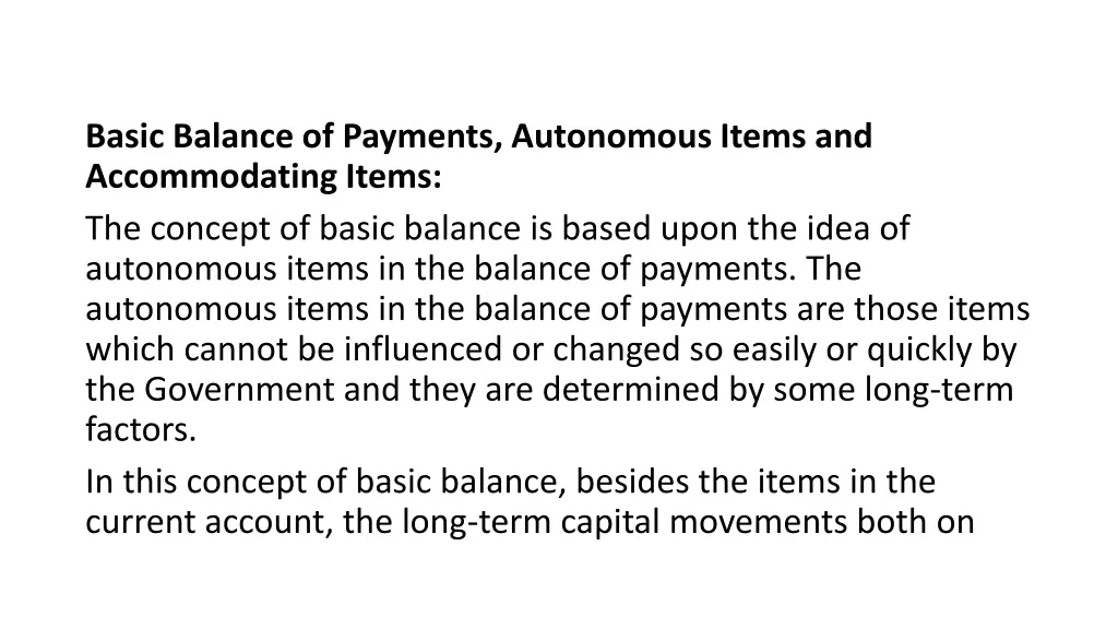 basic balance of payments autonomous items