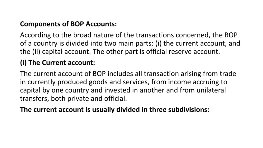 components of bop accounts according to the broad