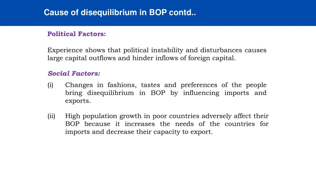 cause of disequilibrium in bop contd