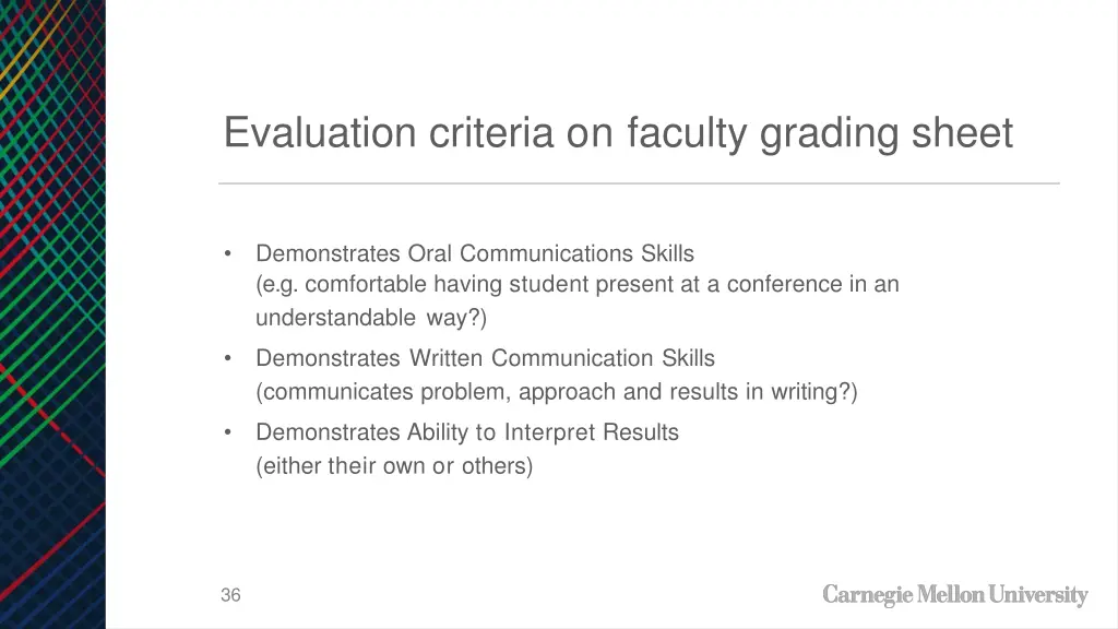 evaluation criteria on faculty grading sheet