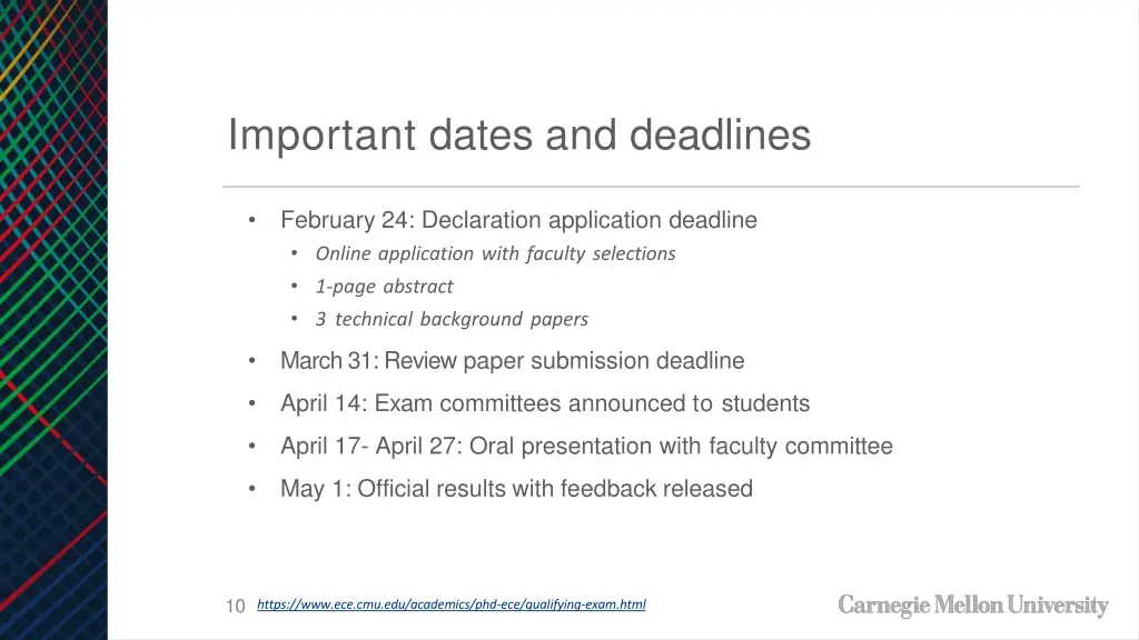 important dates and deadlines