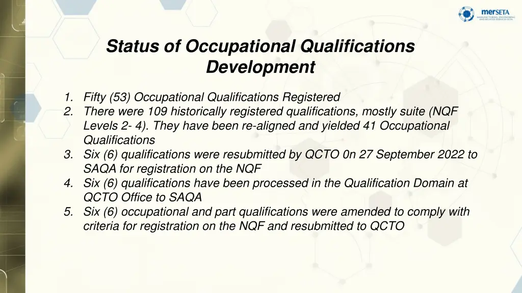 status of occupational qualifications development