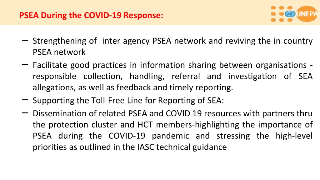 psea during the covid 19 response