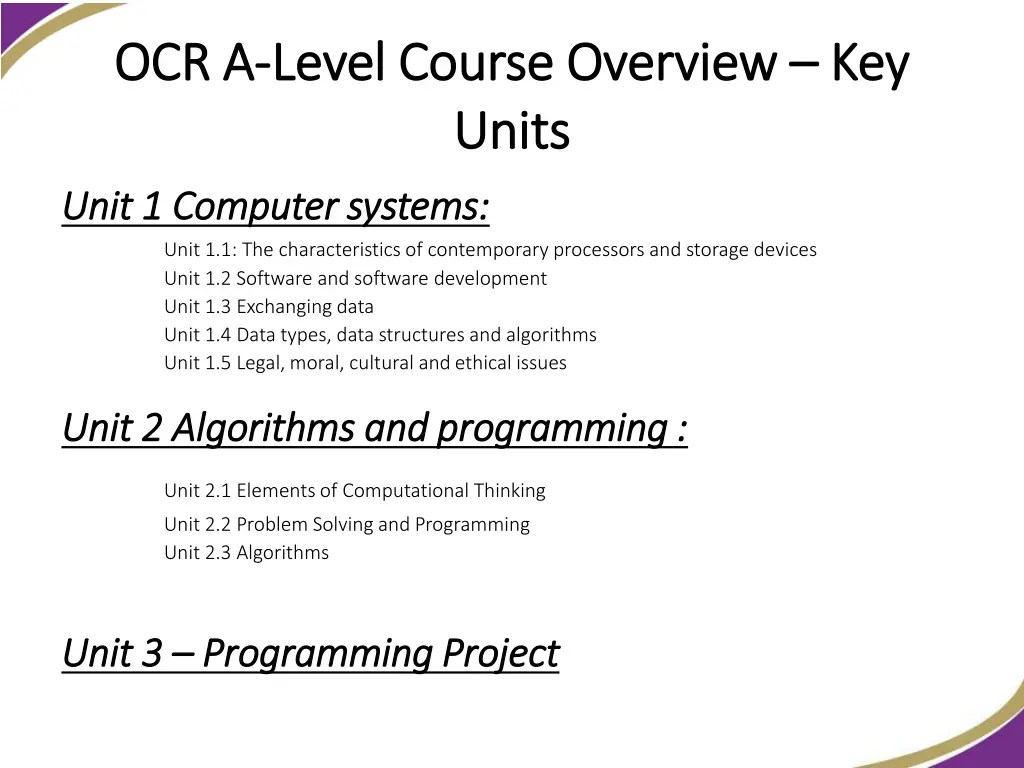 ocr a ocr a level course overview level course