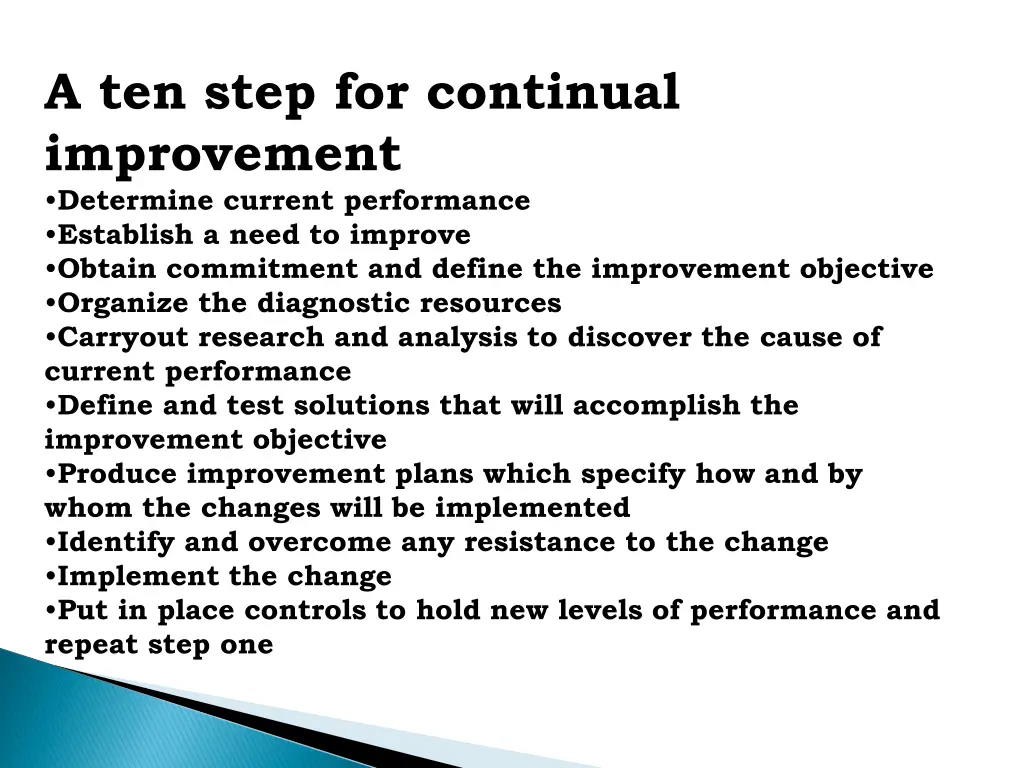 a ten step for continual improvement determine