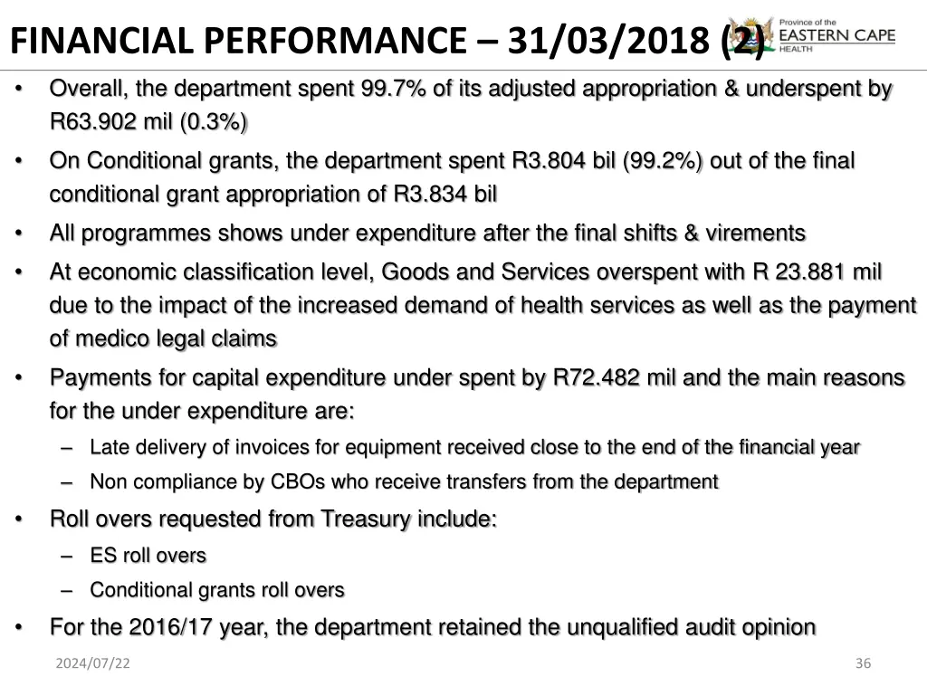 financial performance 31 03 2018 2 overall