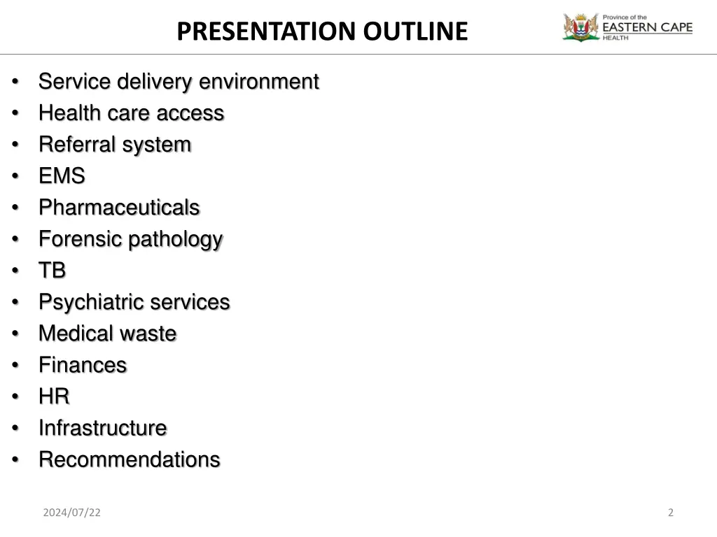 presentation outline