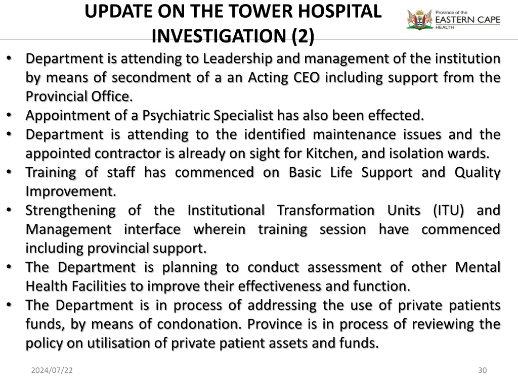 update on the tower hospital investigation 1