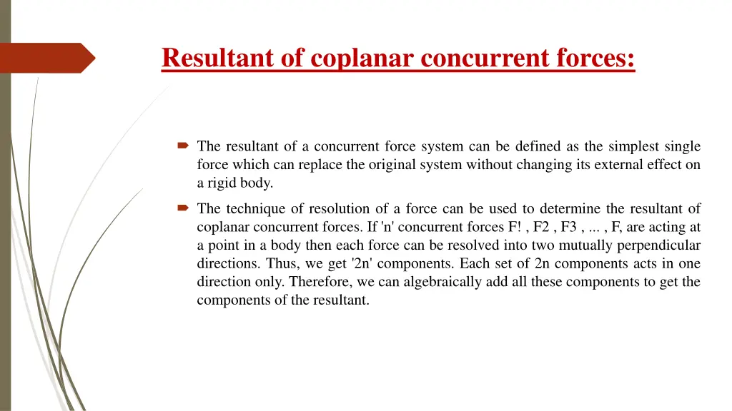 resultant of coplanar concurrent forces