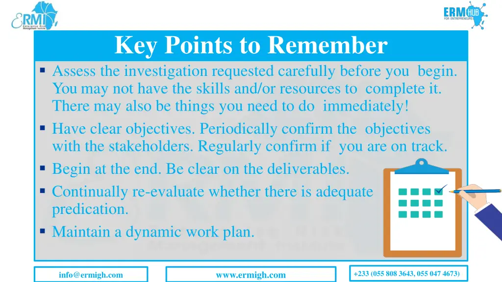 key points to remember assess the investigation