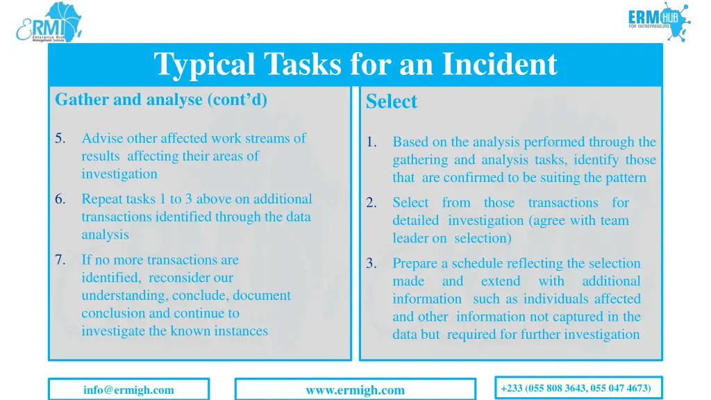 typical tasks for an incident gather and analyse