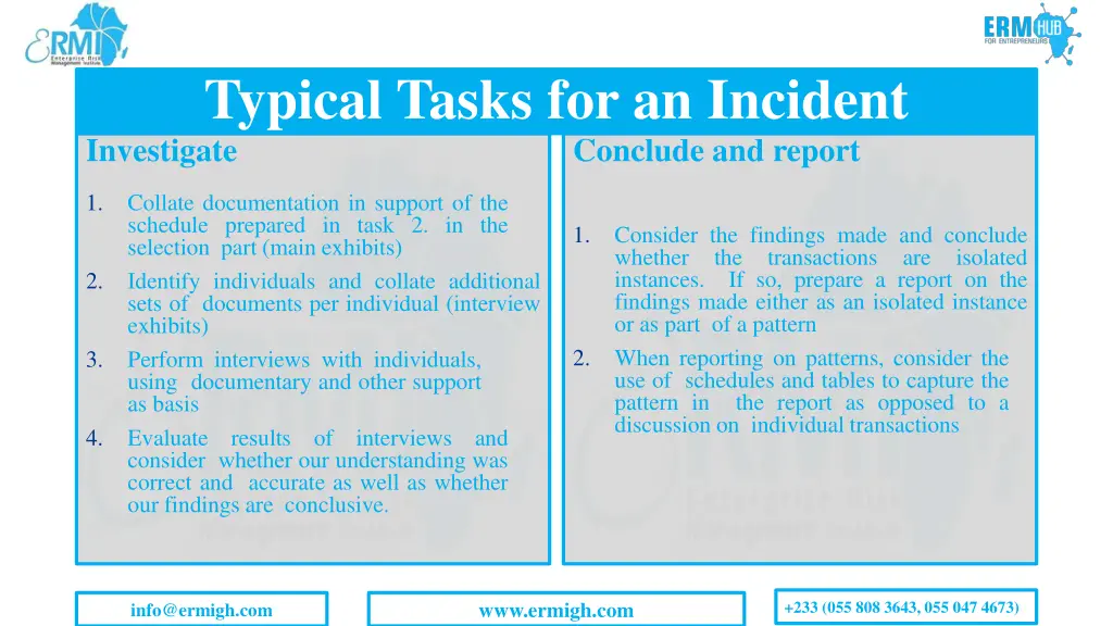 typical tasks for an incident investigate