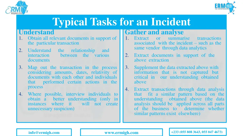 typical tasks for an incident understand 1 obtain